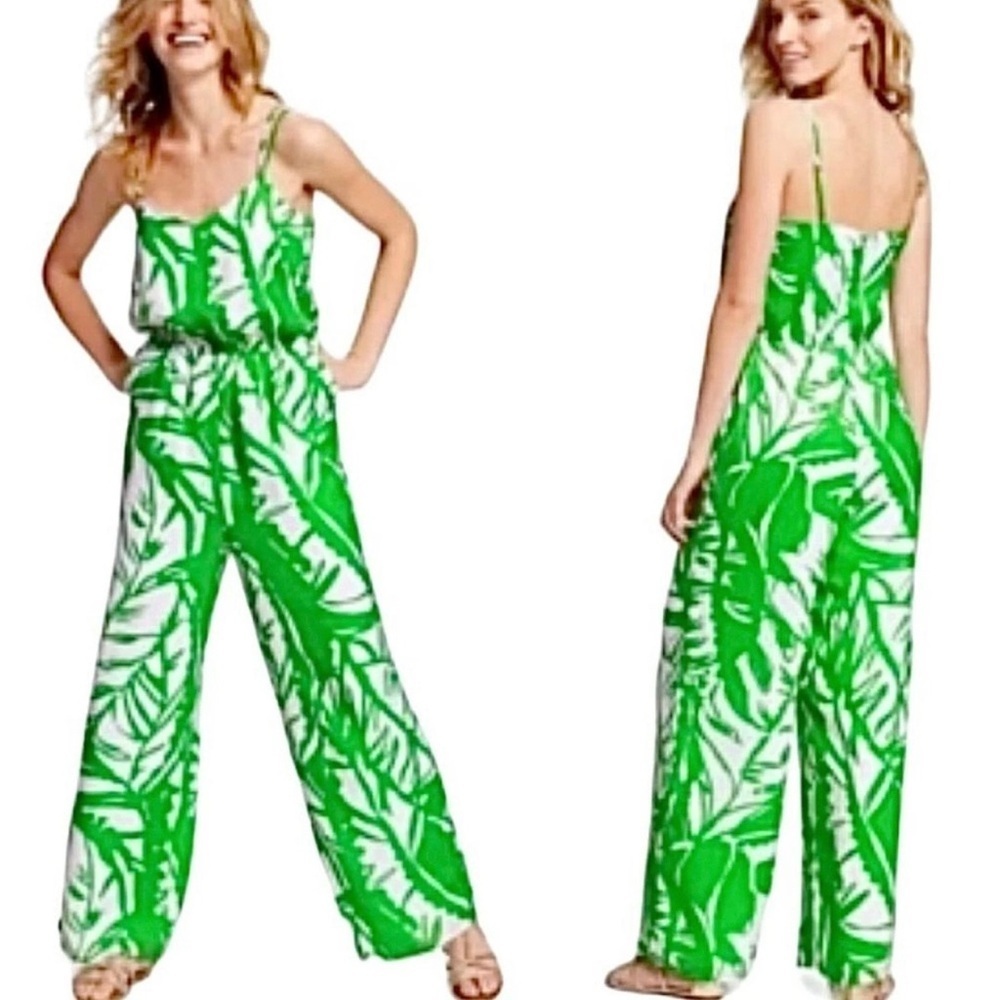 Lilly Pulitzer Boom Boom Sleeveless V-Neck Jumpsuit Green White Women size XS